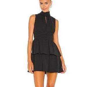 AMANDA UPRICHARD Samira Black Mini Cocktail Dress Womens M Sleeveless Tiered